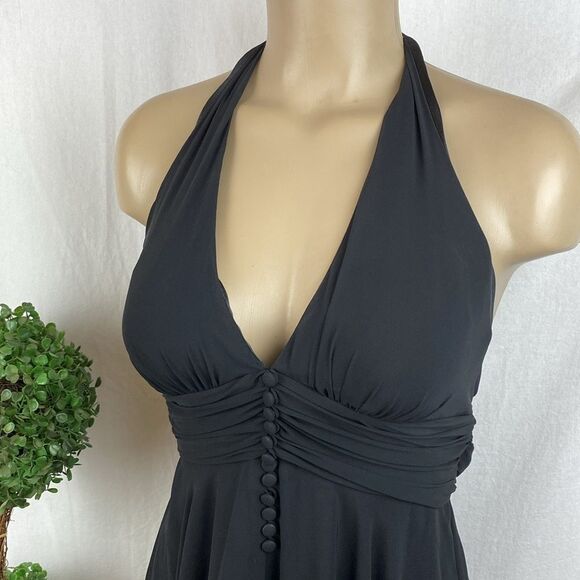 White House Black Market Black Sleeveless Midi Chiffon Halter Dress 0 - Picture 3 of 9
